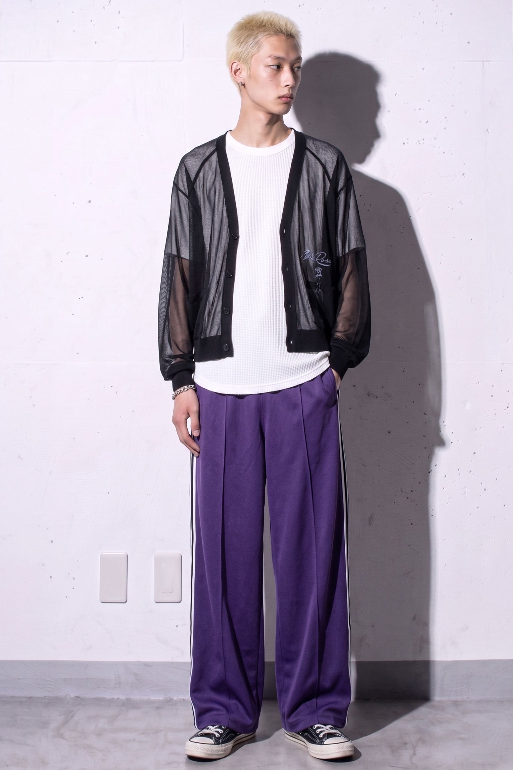 NewRose / Sheer Knit Cardigan Airbrush - BLACK