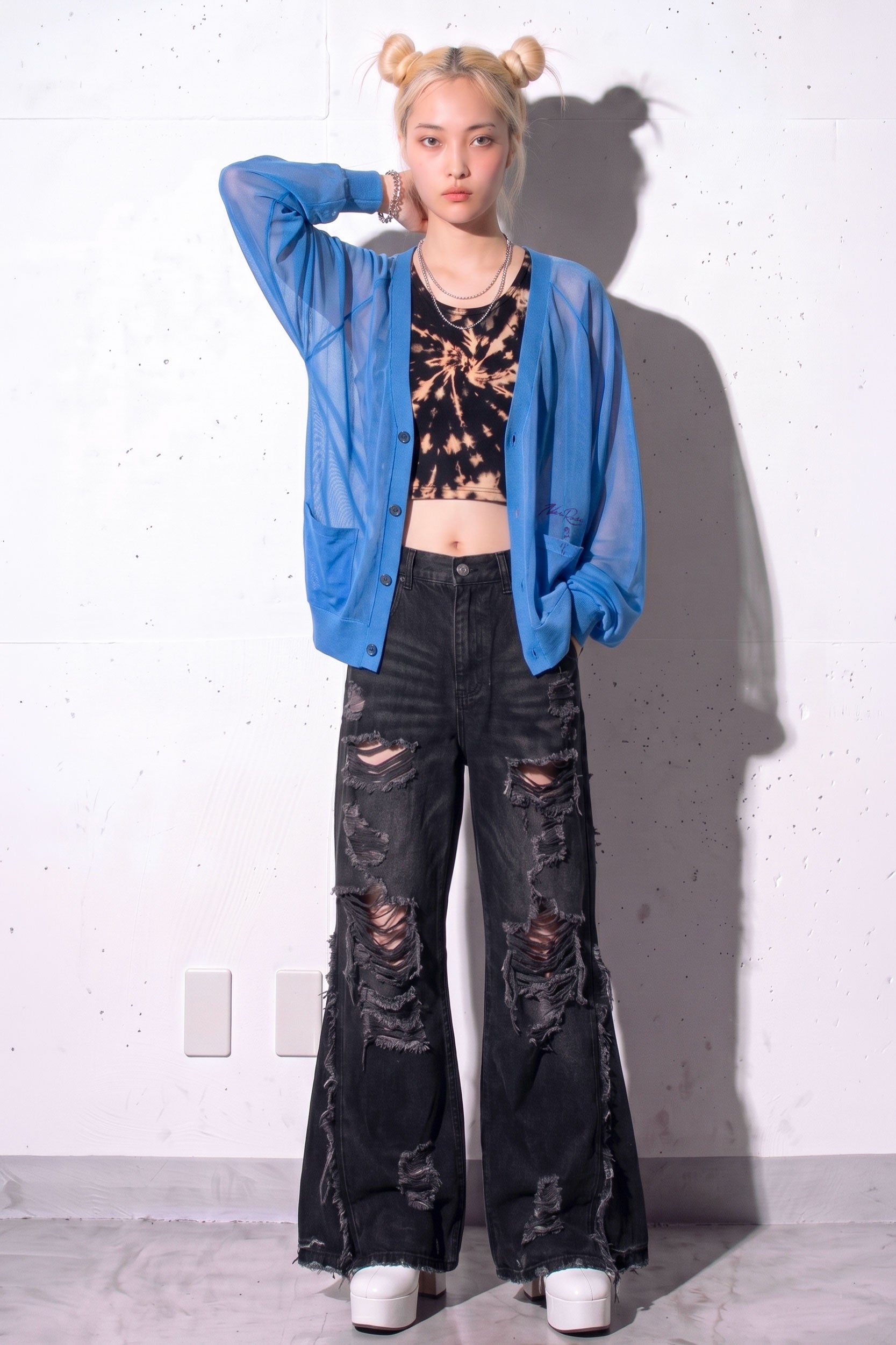 NewRose / Sheer Knit Cardigan Airbrush - SKY BLUE