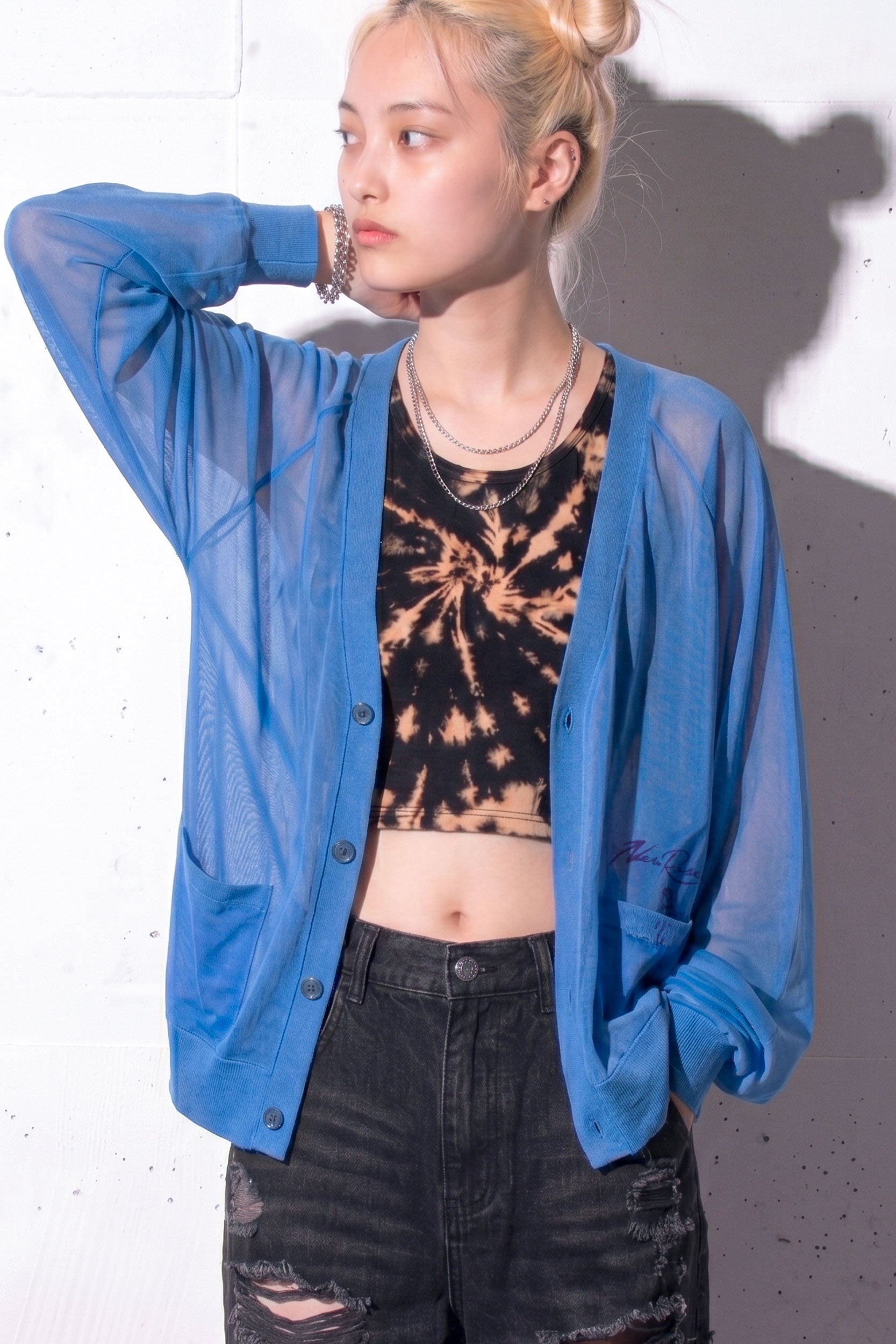 NewRose / Sheer Knit Cardigan Airbrush - SKY BLUE