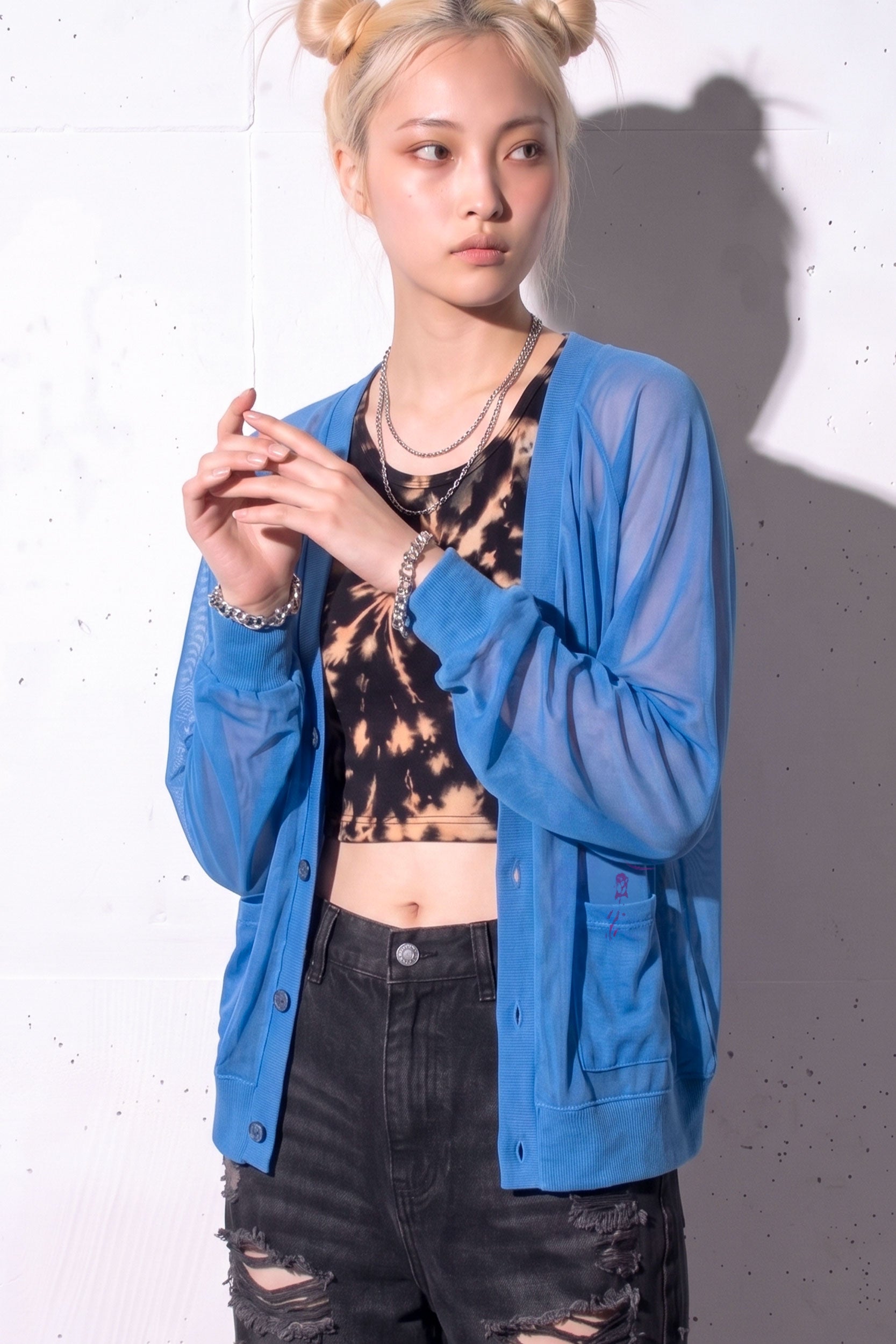 NewRose / Sheer Knit Cardigan Airbrush - SKY BLUE