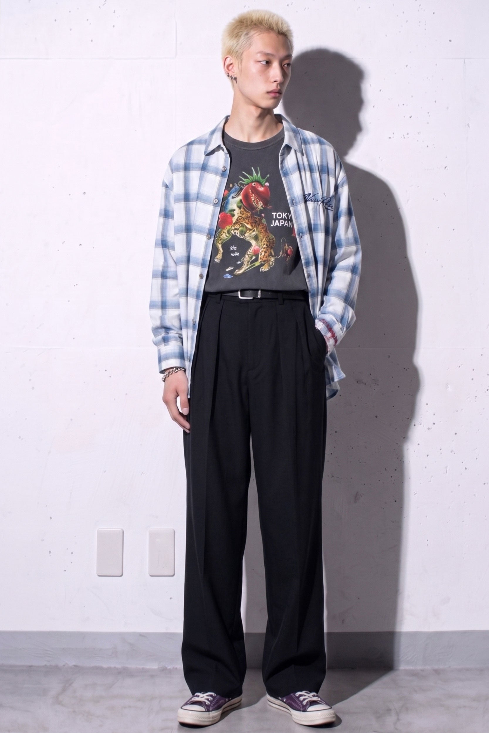 NewRose / Embroidery Wrinklework Long-sleeve Shirt - BLUE OMBRE STRIPE