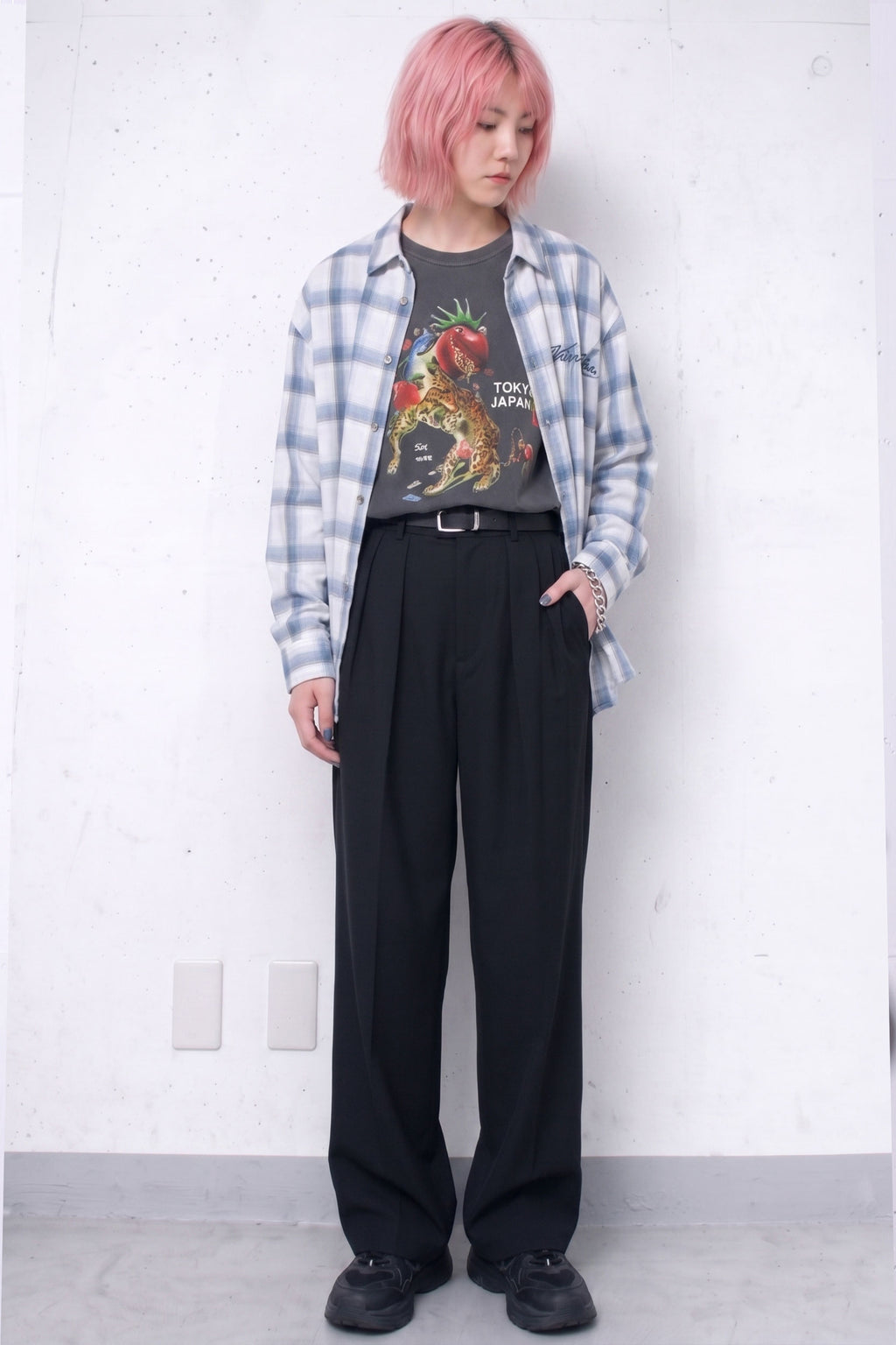 NewRose / Embroidery Wrinklework Long-sleeve Shirt - BLUE OMBRE STRIPE