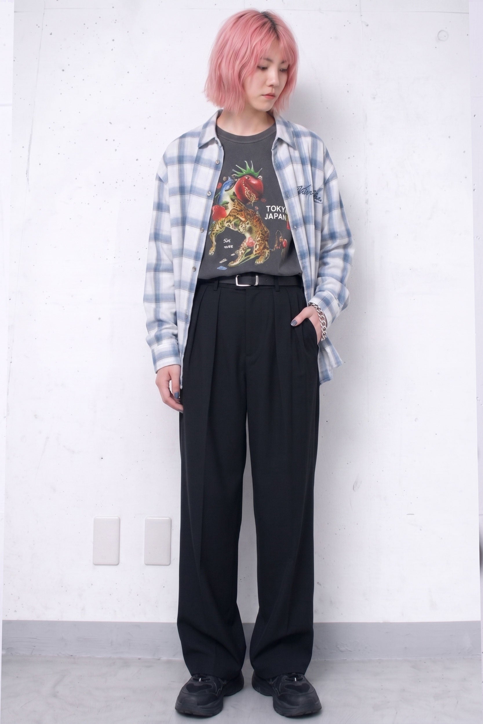 NewRose / Embroidery Wrinklework Long-sleeve Shirt - BLUE OMBRE STRIPE