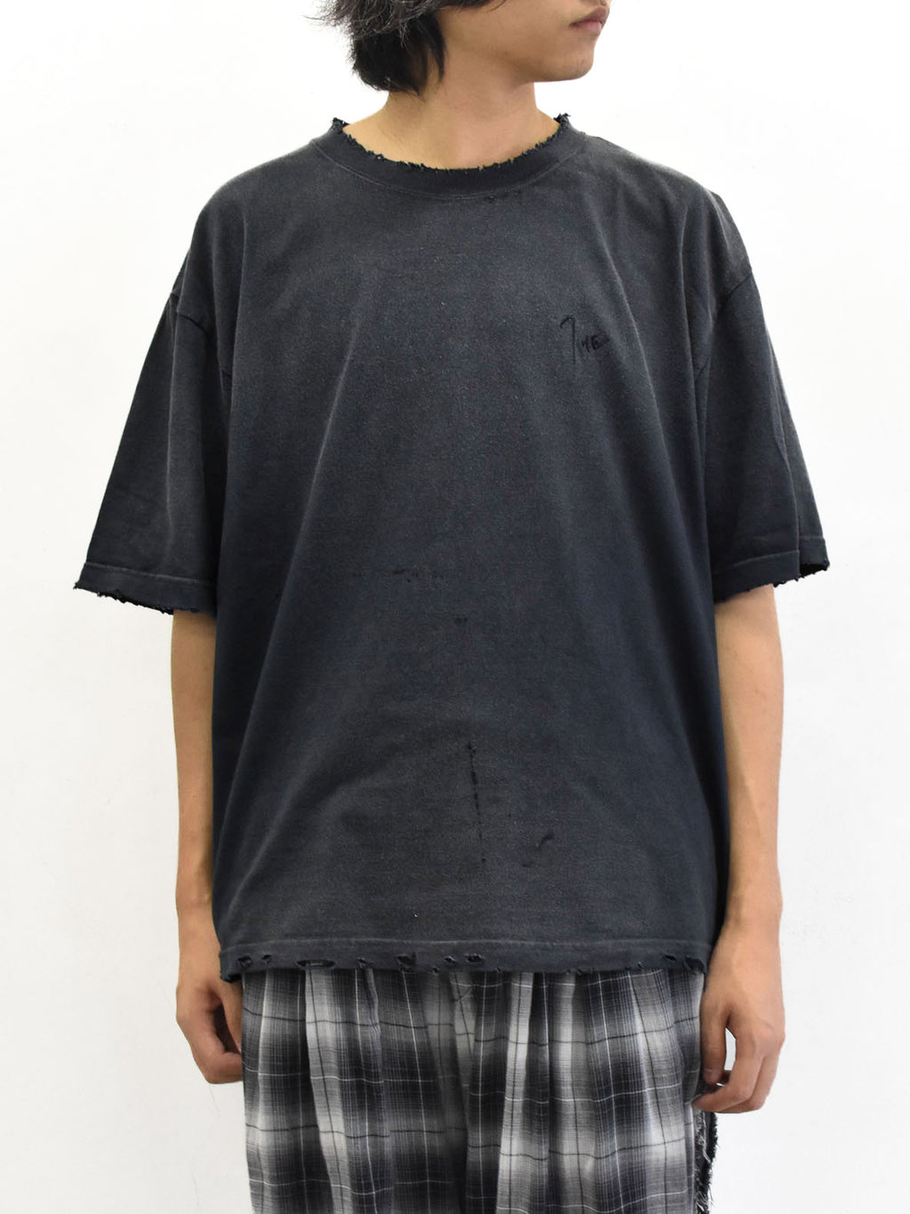 THE JEAN PIERRE / Signature Pigment dye Grunge Destroy SS TEE - FADE BLK