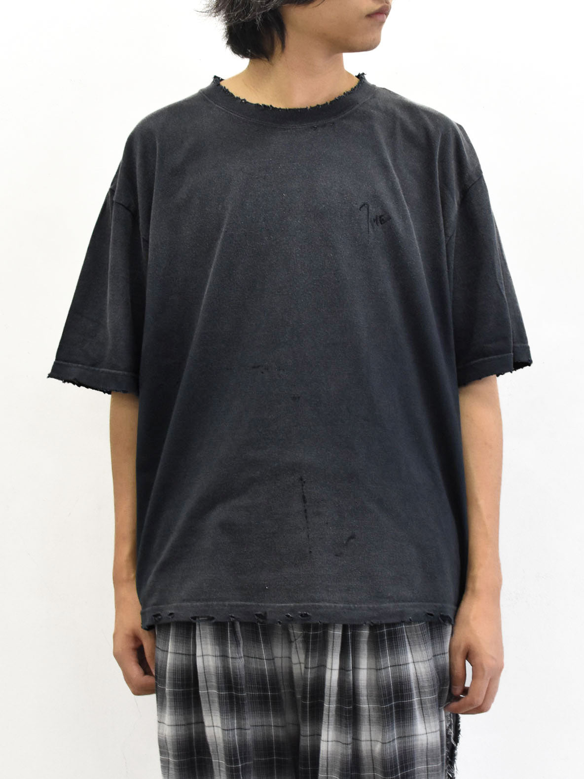 THE JEAN PIERRE / Signature Pigment dye Grunge Destroy SS TEE - FADE BLK