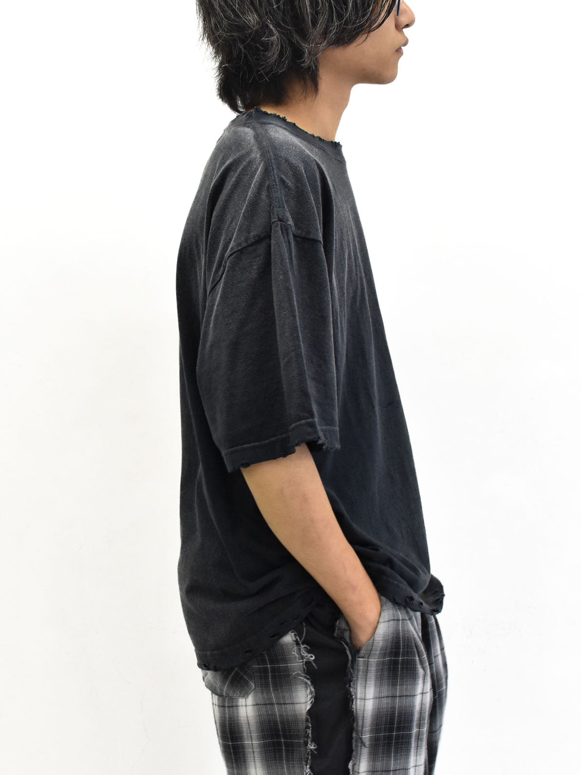 THE JEAN PIERRE / Signature Pigment dye Grunge Destroy SS TEE - FADE BLK