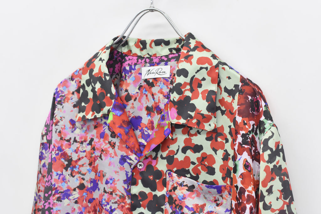 先行予約 NewRose / FLOWER BLOCK Print Open-collar SHIRT