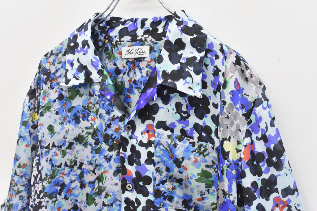 先行予約 NewRose / FLOWER BLOCK Print Open-collar SHIRT
