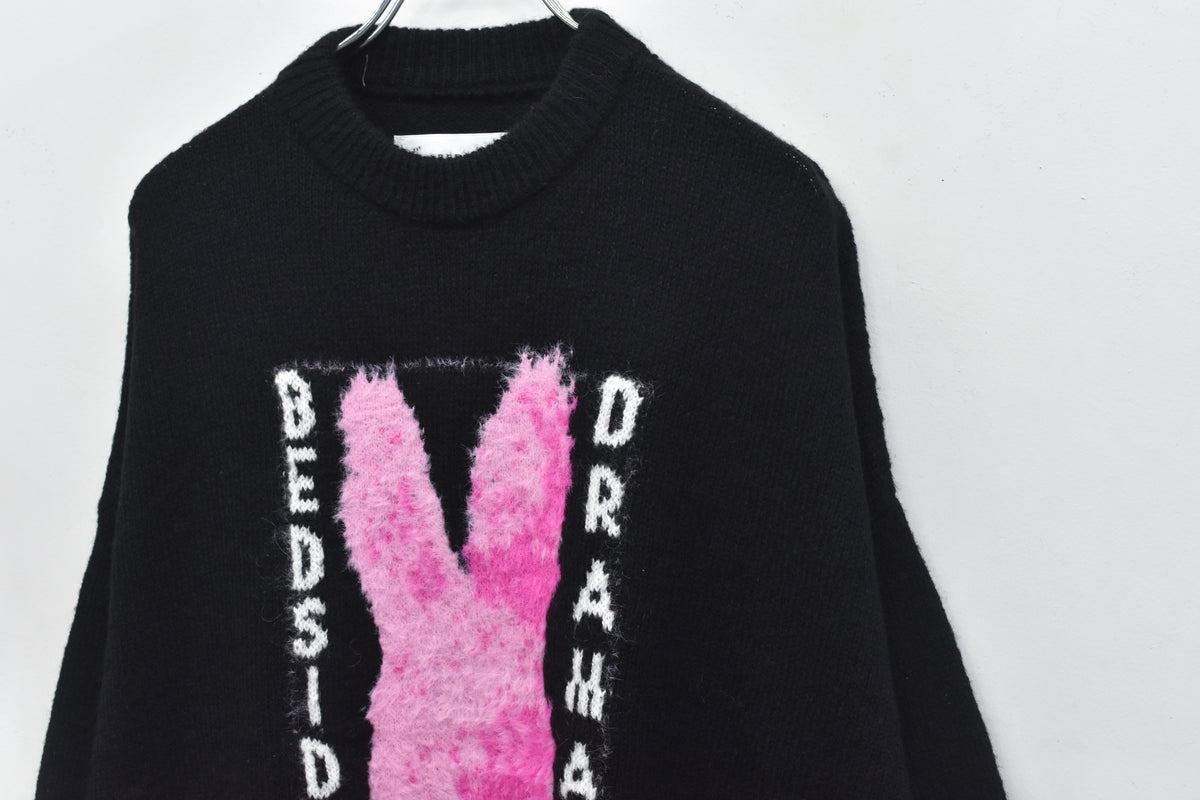 BEDSIDEDRAMA / Pink Rabbit Wide Knit Sweater - BLACK