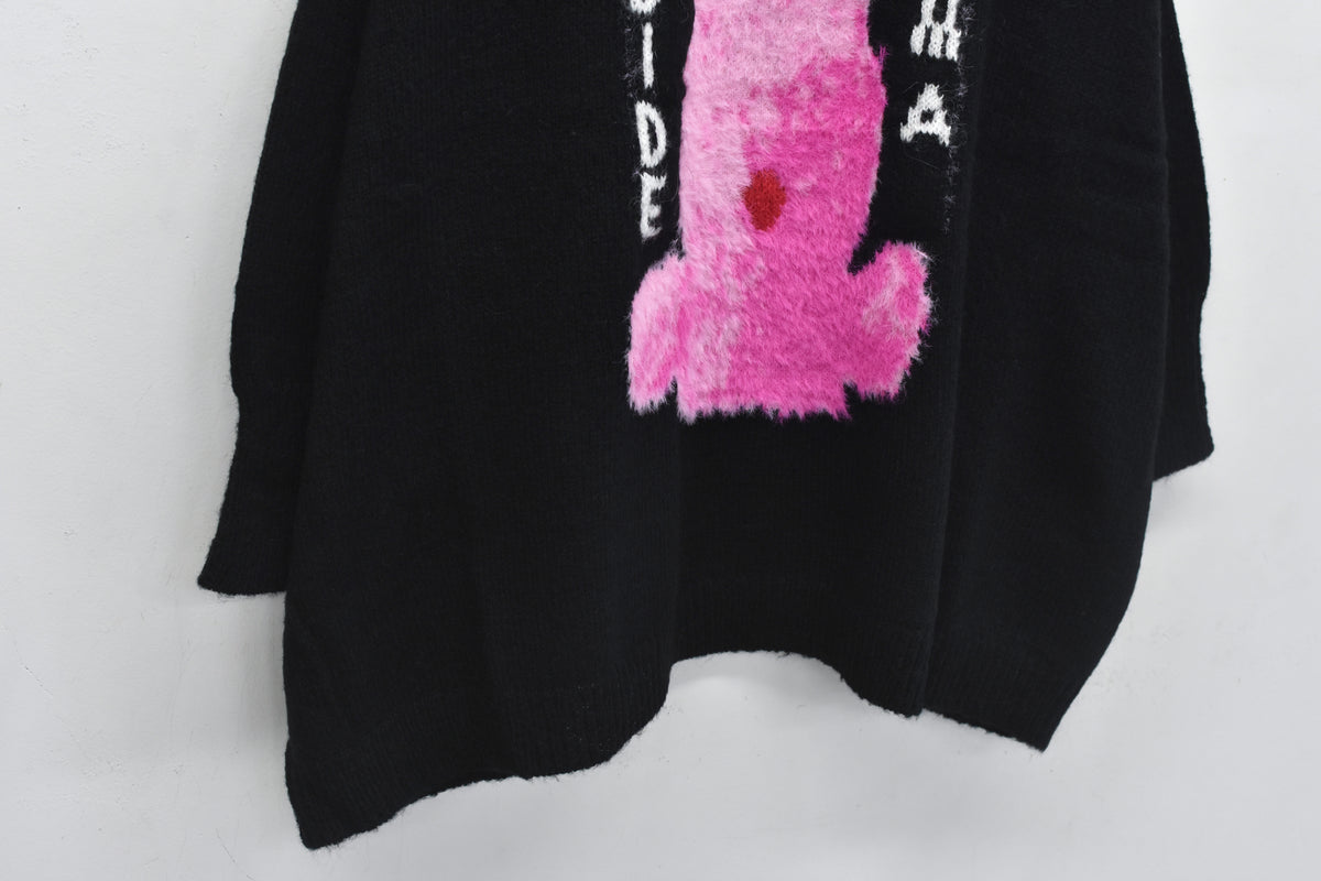 BEDSIDEDRAMA / Pink Rabbit Wide Knit Sweater - BLACK