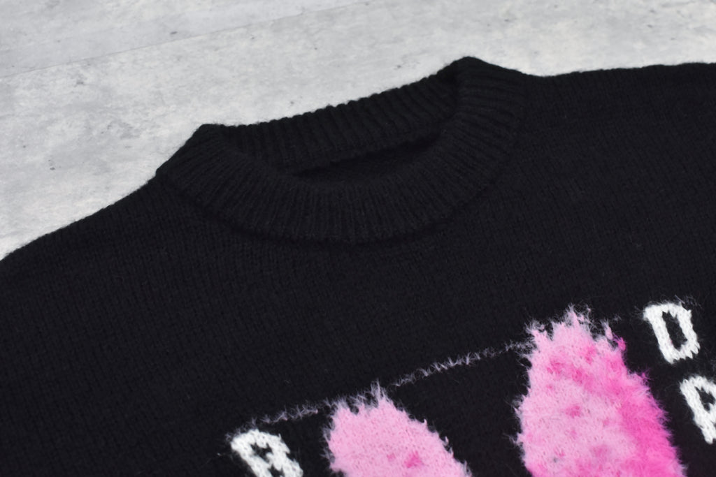 BEDSIDEDRAMA / Pink Rabbit Wide Knit Sweater - BLACK