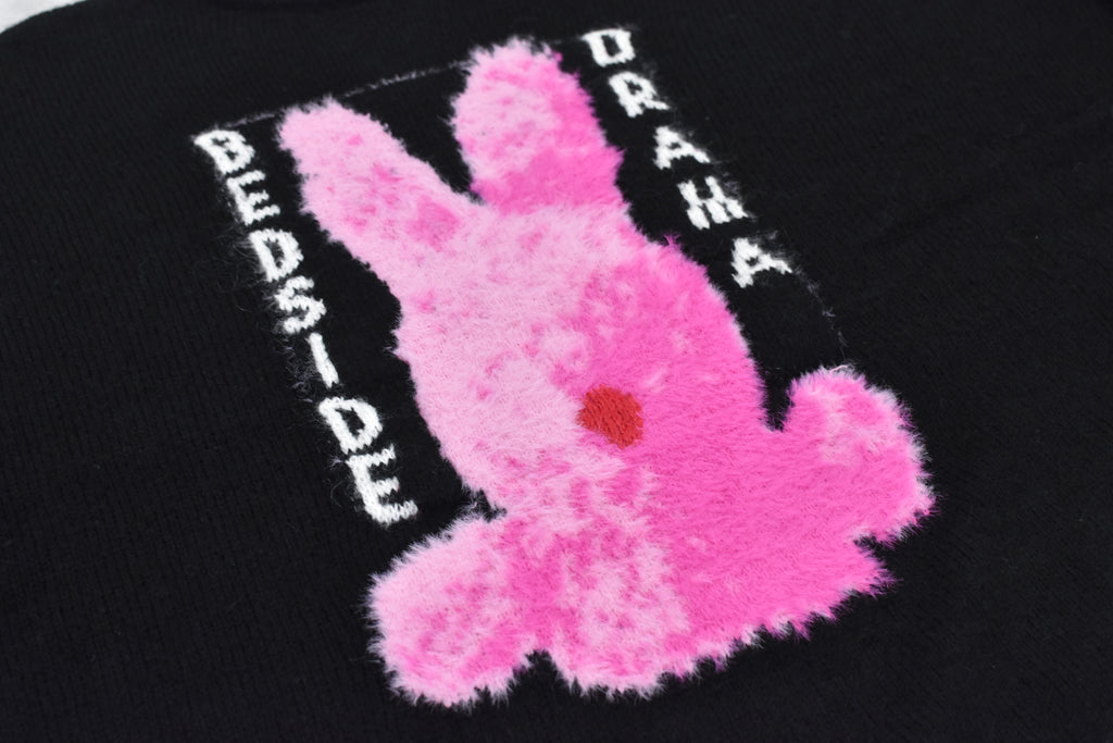 BEDSIDEDRAMA / Pink Rabbit Wide Knit Sweater - BLACK