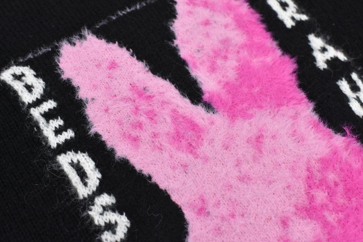 BEDSIDEDRAMA / Pink Rabbit Wide Knit Sweater - BLACK