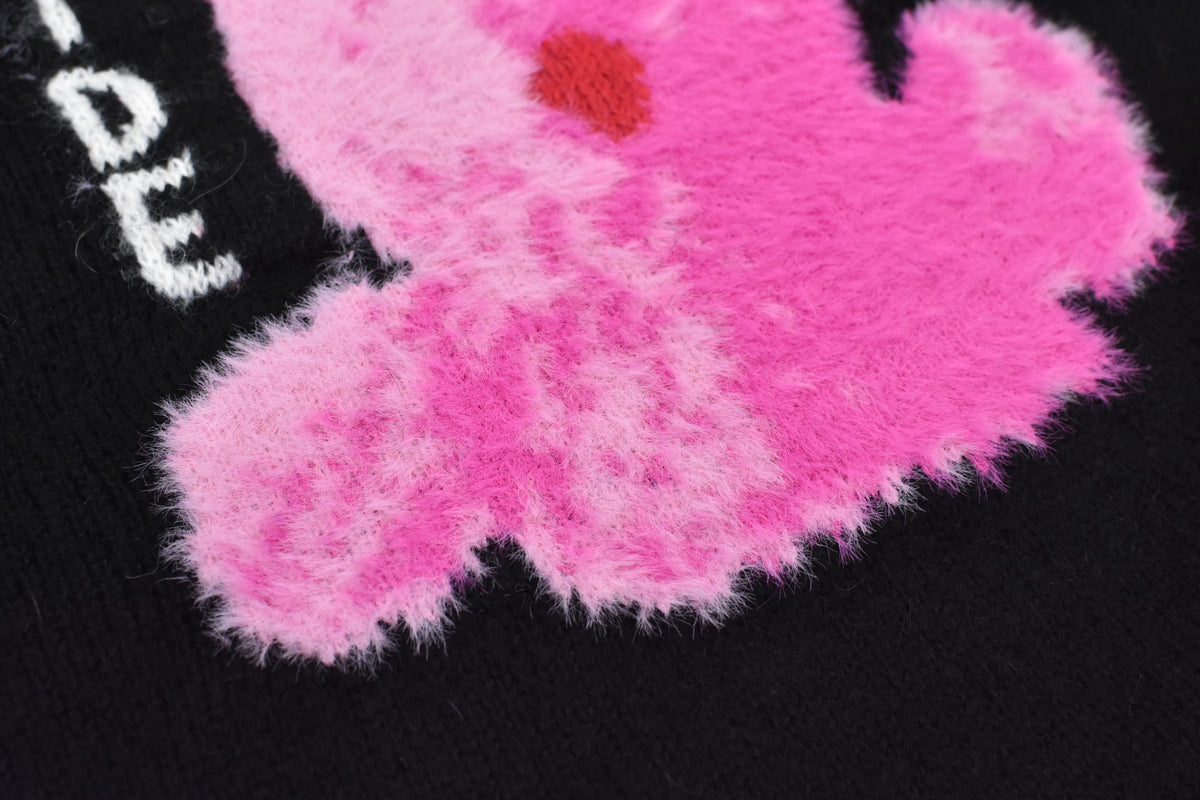 BEDSIDEDRAMA / Pink Rabbit Wide Knit Sweater - BLACK