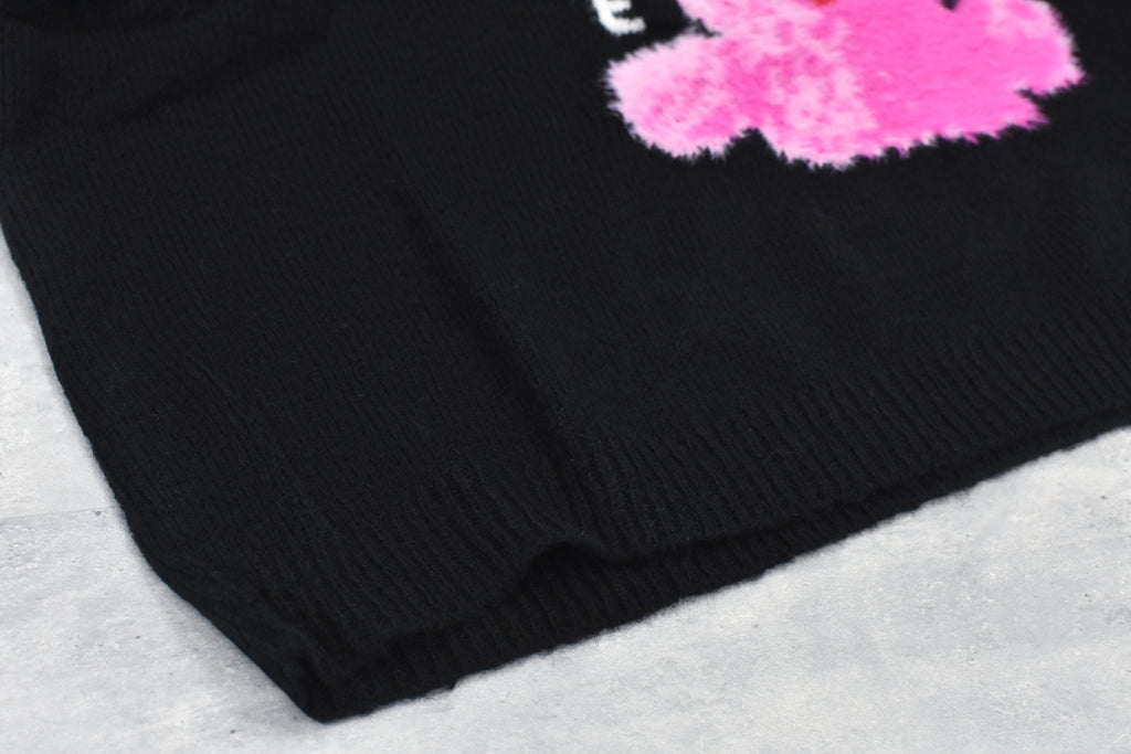 BEDSIDEDRAMA / Pink Rabbit Wide Knit Sweater - BLACK