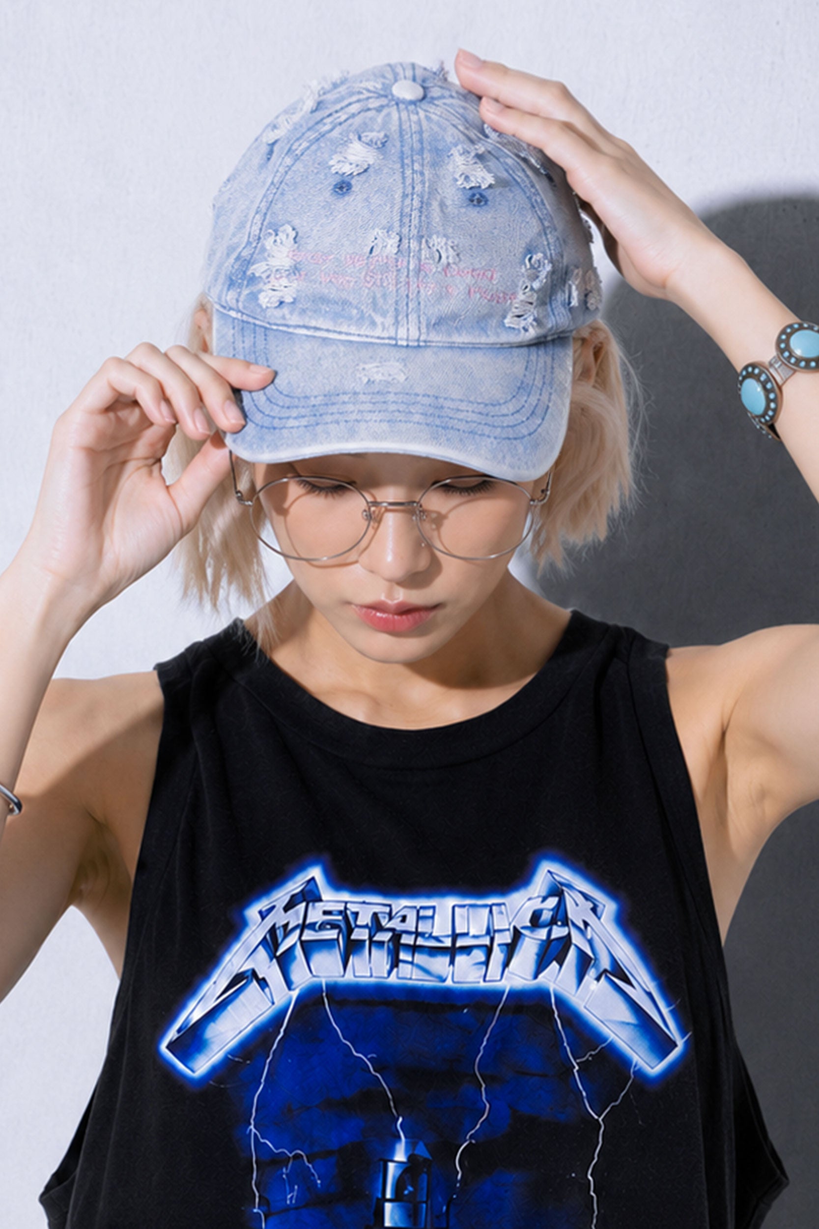 BODYSONG. / DAMAGED DENIM CAP THEME - BLUE