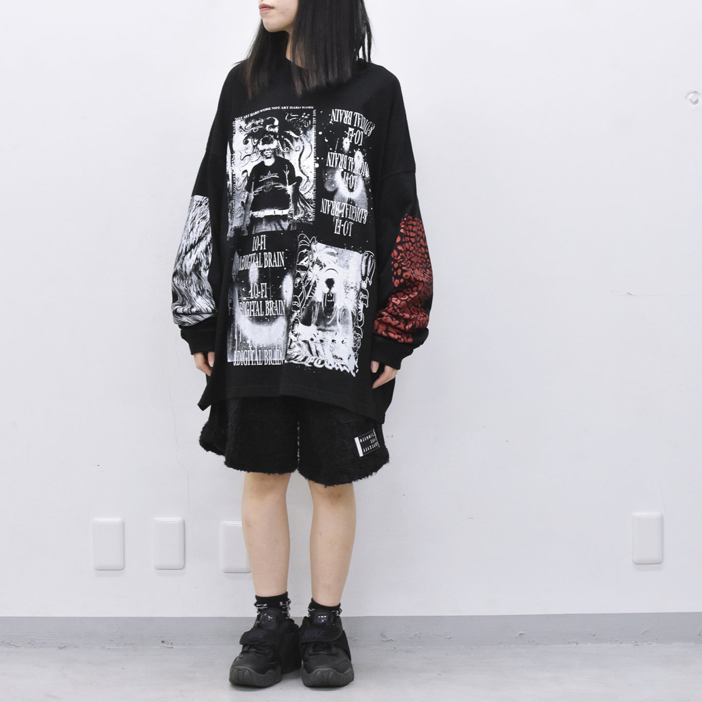 FUMEI / LO-FI & DIGITAL BRAIN L/S T-SHIRT - BLACK