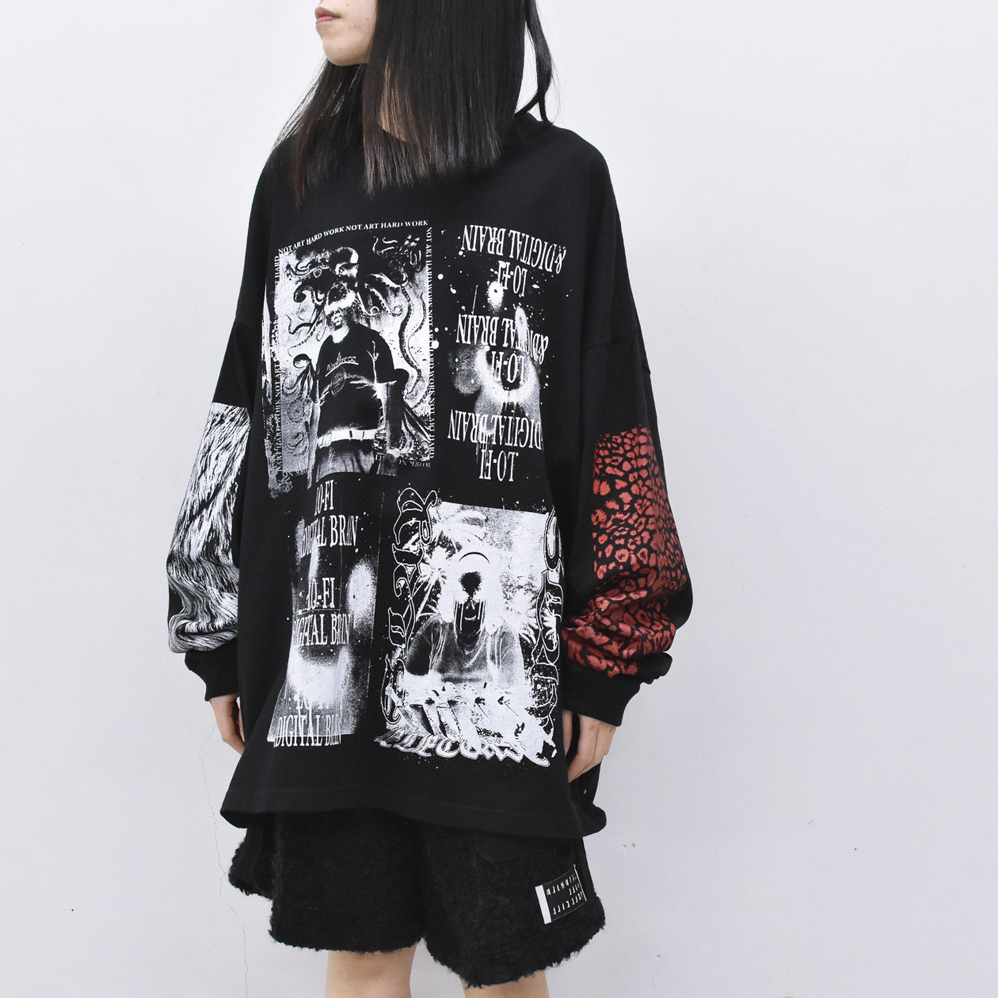 FUMEI / LO-FI & DIGITAL BRAIN L/S T-SHIRT - BLACK