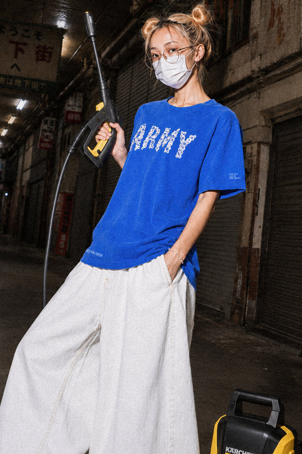 FUMEI / SMILE ARMY TEE - FADE BLUE