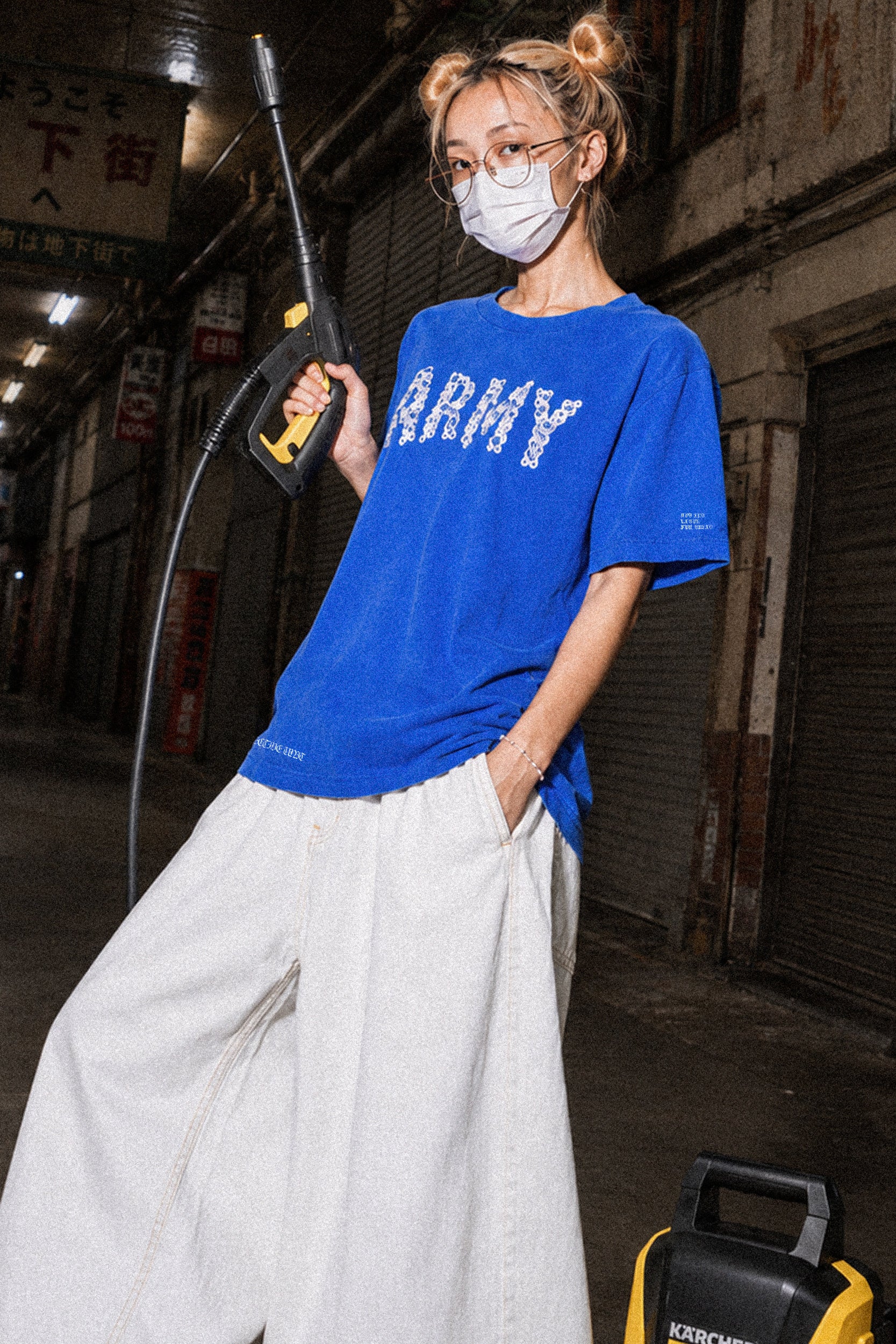 FUMEI / SMILE ARMY TEE - FADE BLUE