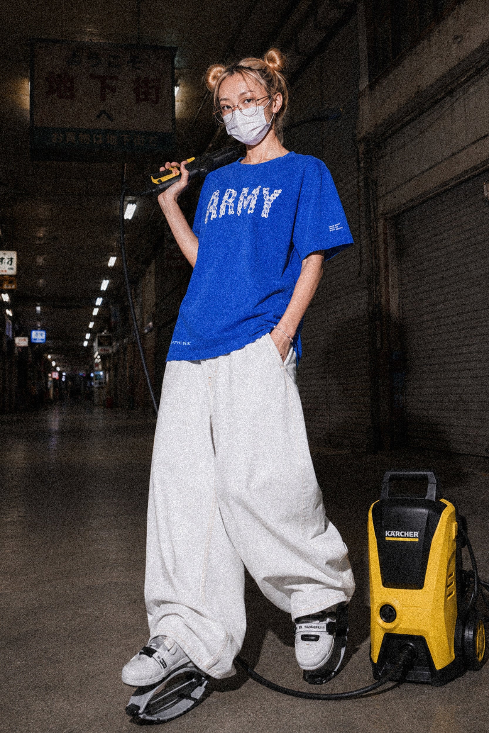 FUMEI / SMILE ARMY TEE - FADE BLUE