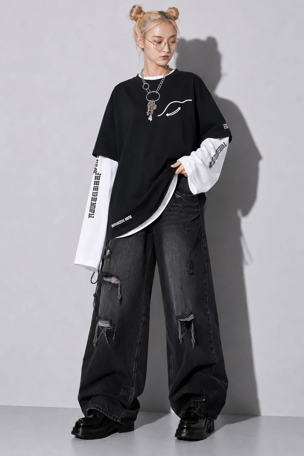 FUMEI / fake smile TEE - BLACK