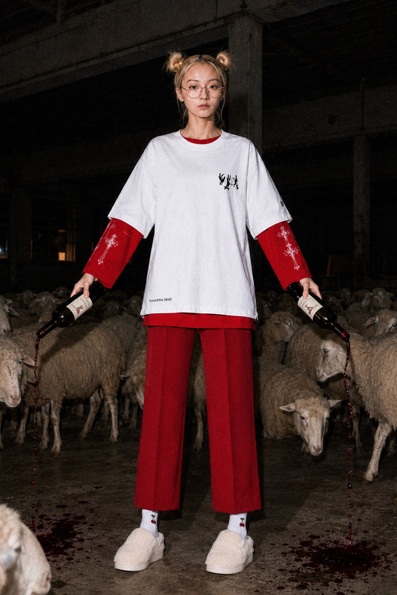 FUMEI / FALLING SHEEP TEE - WHITE