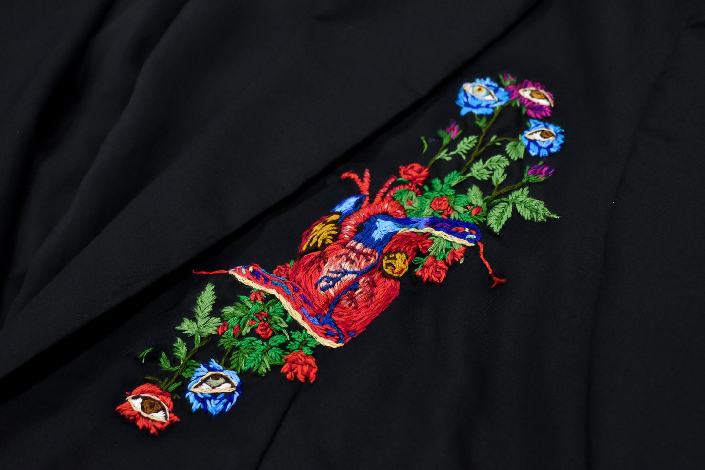 NewRose / Tuck Sleeve Jacket hand embroidery  - BLACK