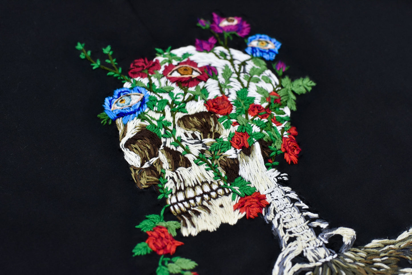 NewRose / Tuck Sleeve Jacket hand embroidery  - BLACK