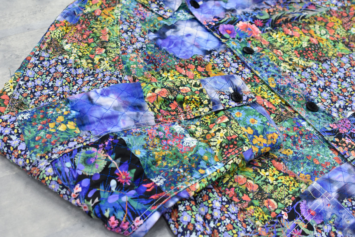 NewRose / Patchwork Quilt Raglan Sleeve Coat - FLOWER