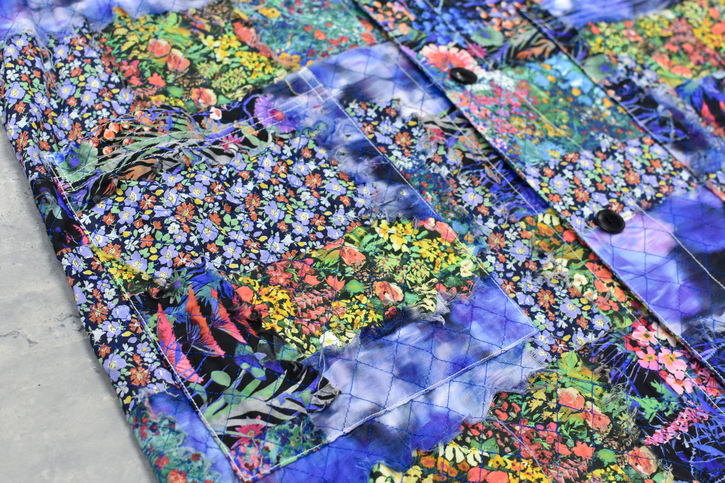 NewRose / Patchwork Quilt Raglan Sleeve Coat - FLOWER