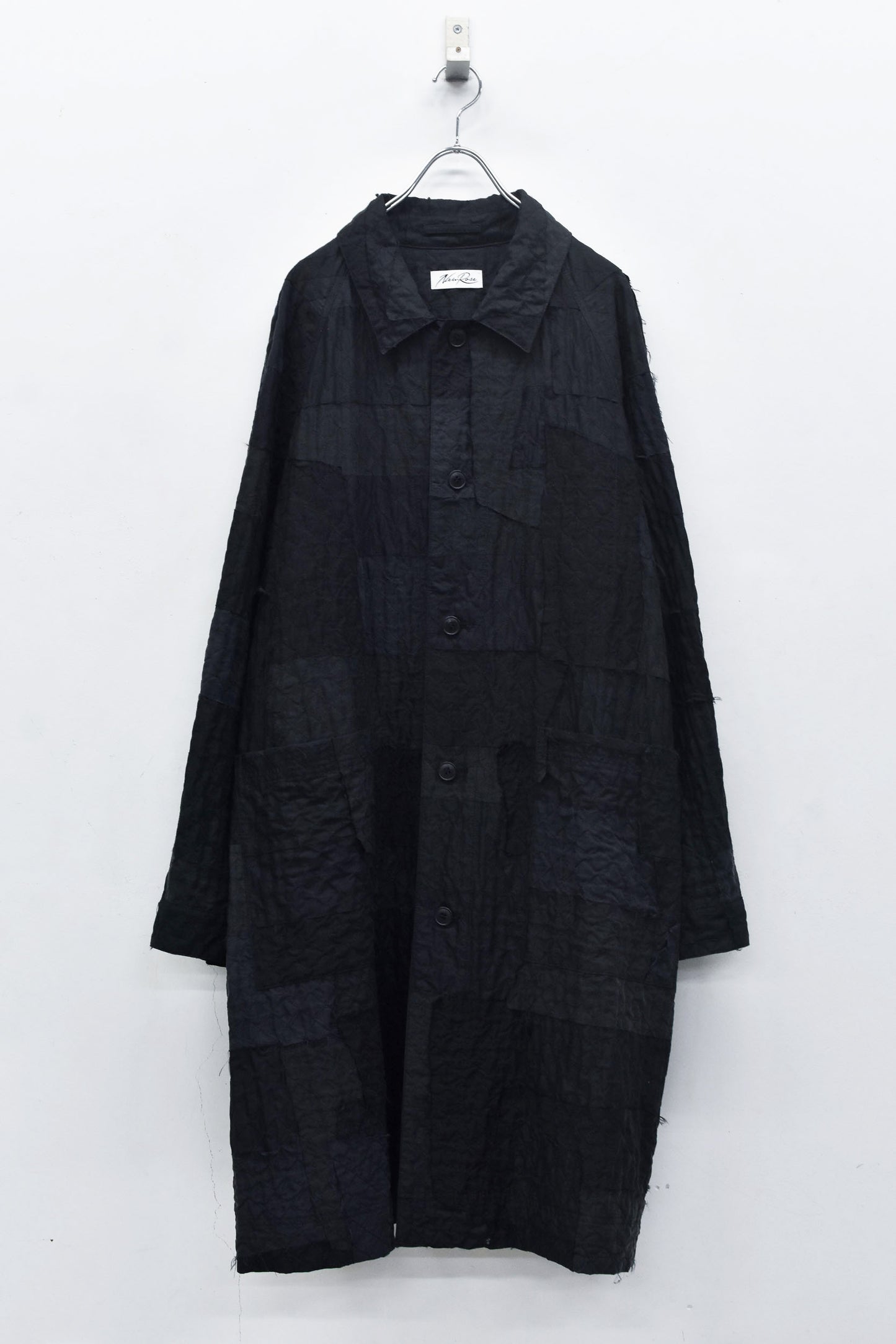 NewRose / Patchwork Quilt Raglan Sleeve Coat - BLACK
