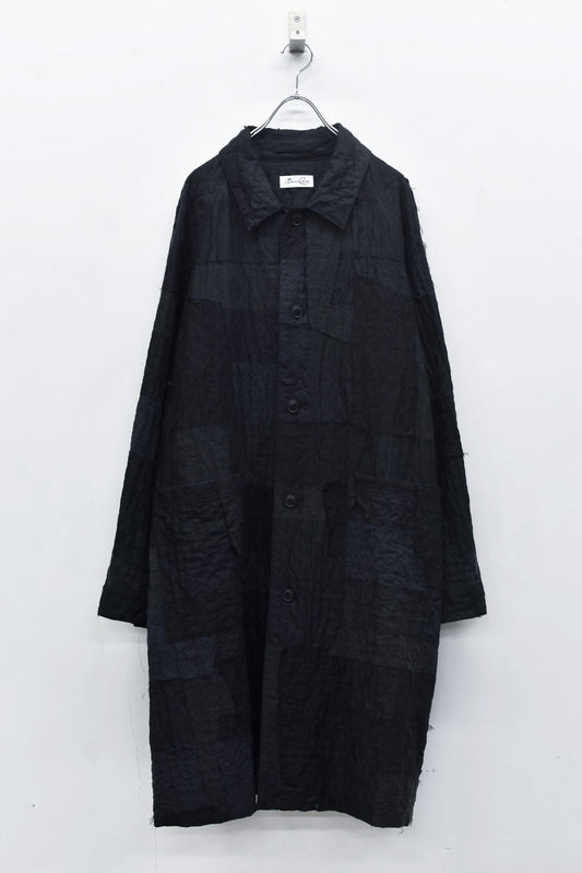 NewRose / Patchwork Quilt Raglan Sleeve Coat - BLACK