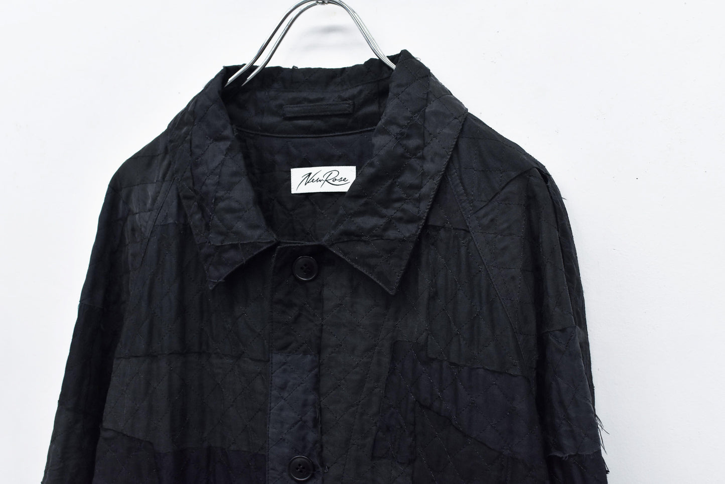 NewRose / Patchwork Quilt Raglan Sleeve Coat - BLACK