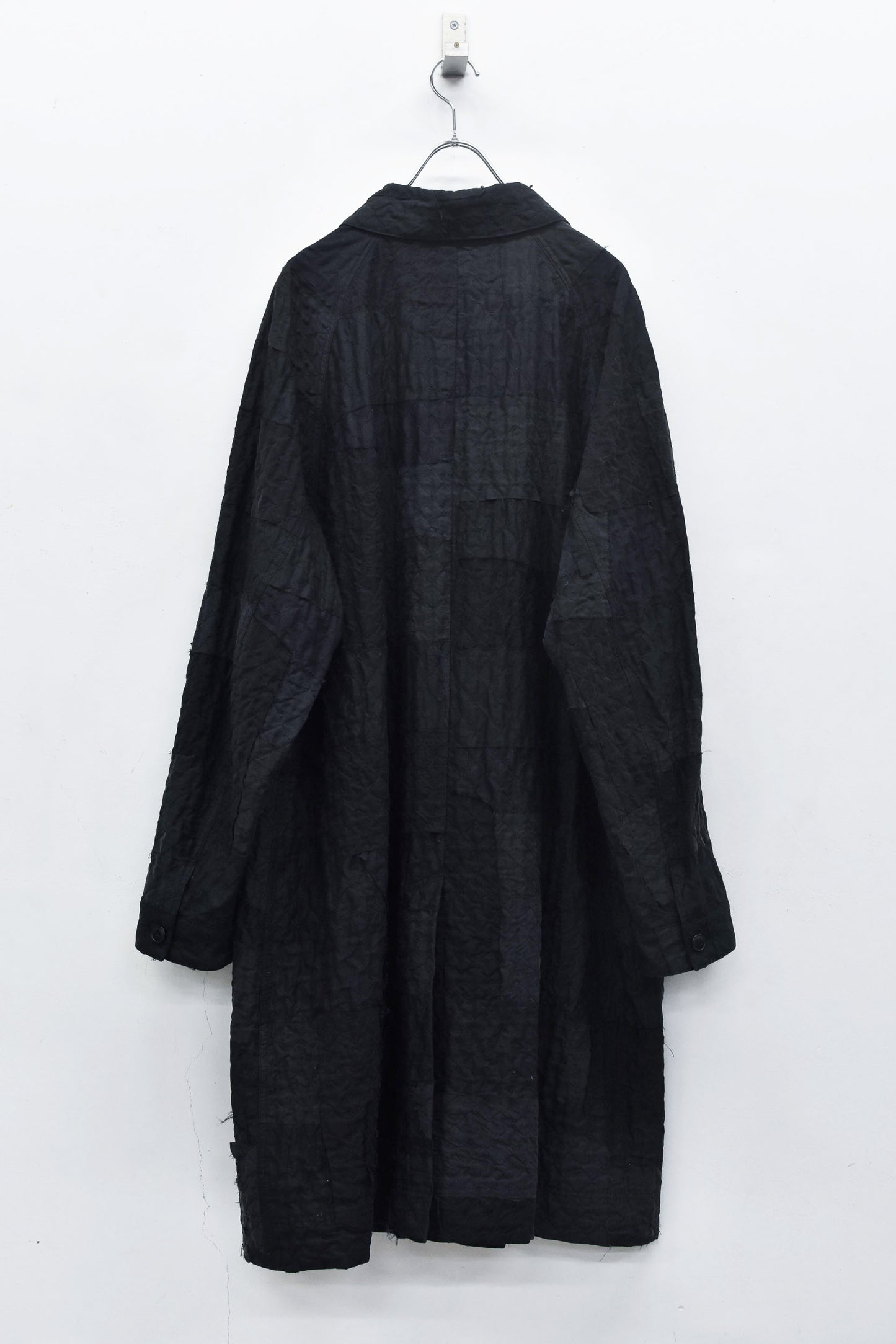NewRose / Patchwork Quilt Raglan Sleeve Coat - BLACK