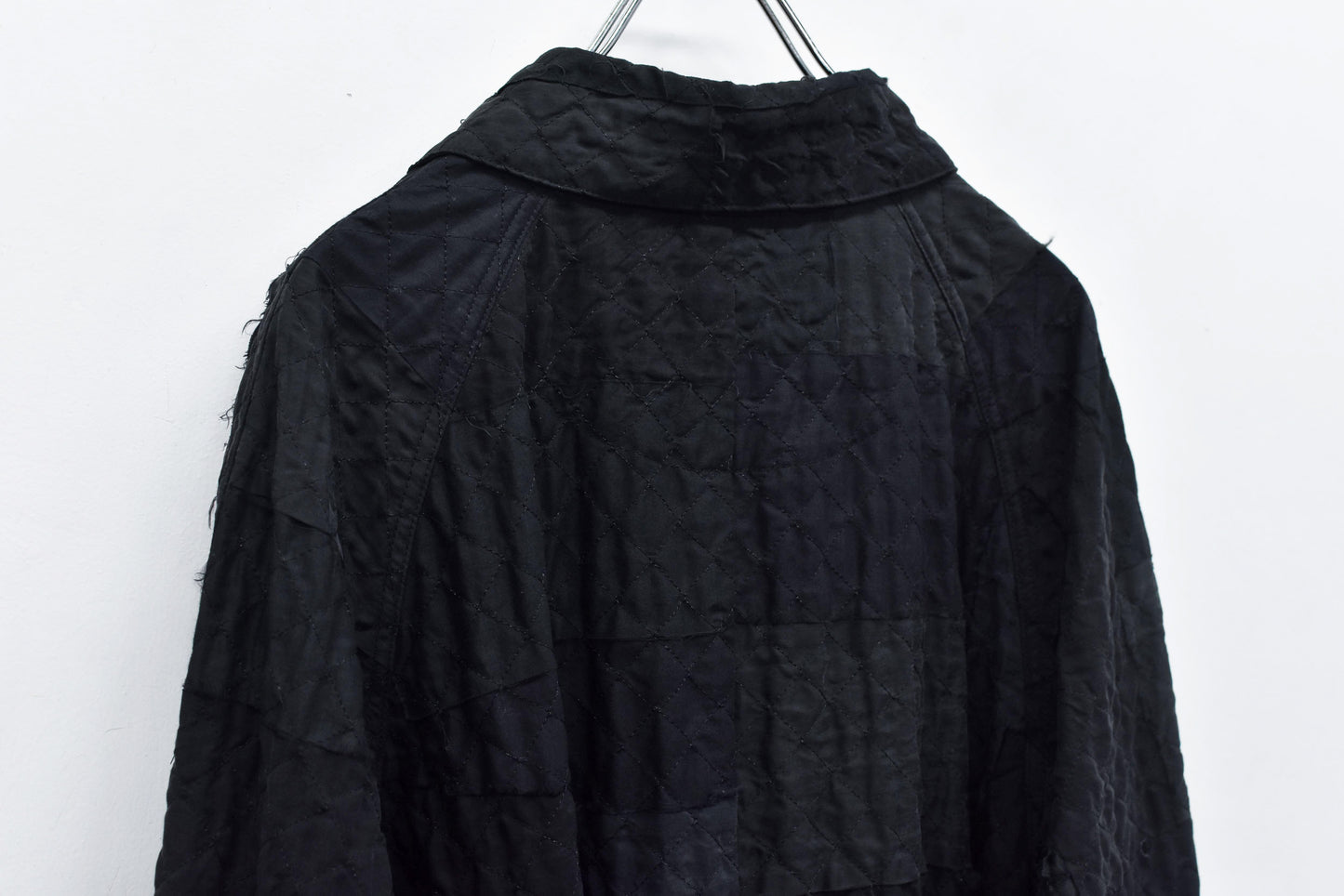 NewRose / Patchwork Quilt Raglan Sleeve Coat - BLACK