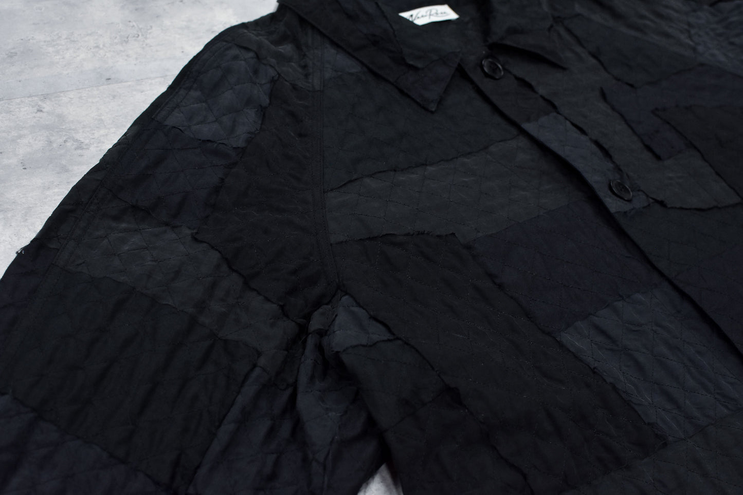 NewRose / Patchwork Quilt Raglan Sleeve Coat - BLACK