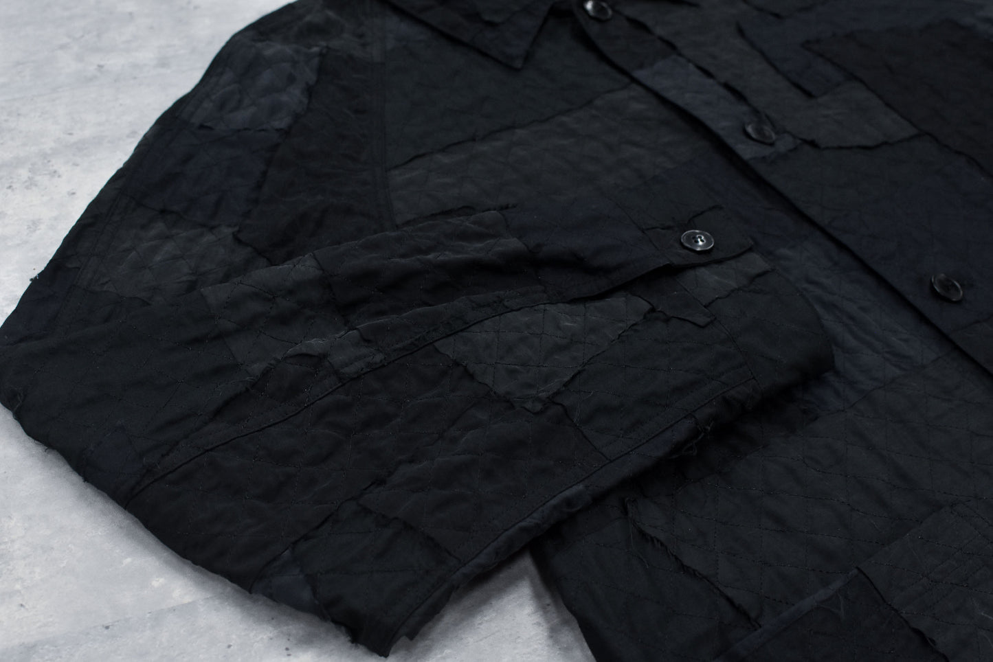 NewRose / Patchwork Quilt Raglan Sleeve Coat - BLACK