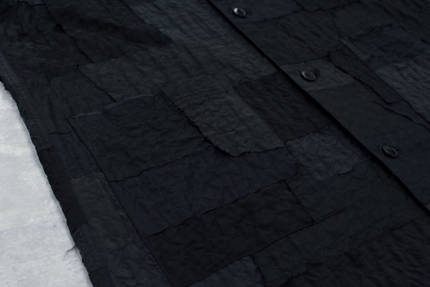 NewRose / Patchwork Quilt Raglan Sleeve Coat - BLACK