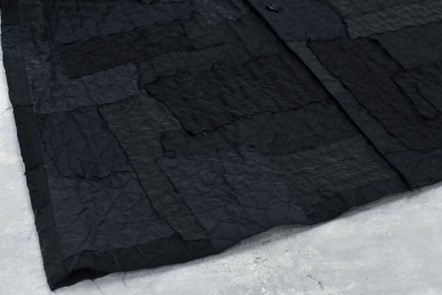 NewRose / Patchwork Quilt Raglan Sleeve Coat - BLACK