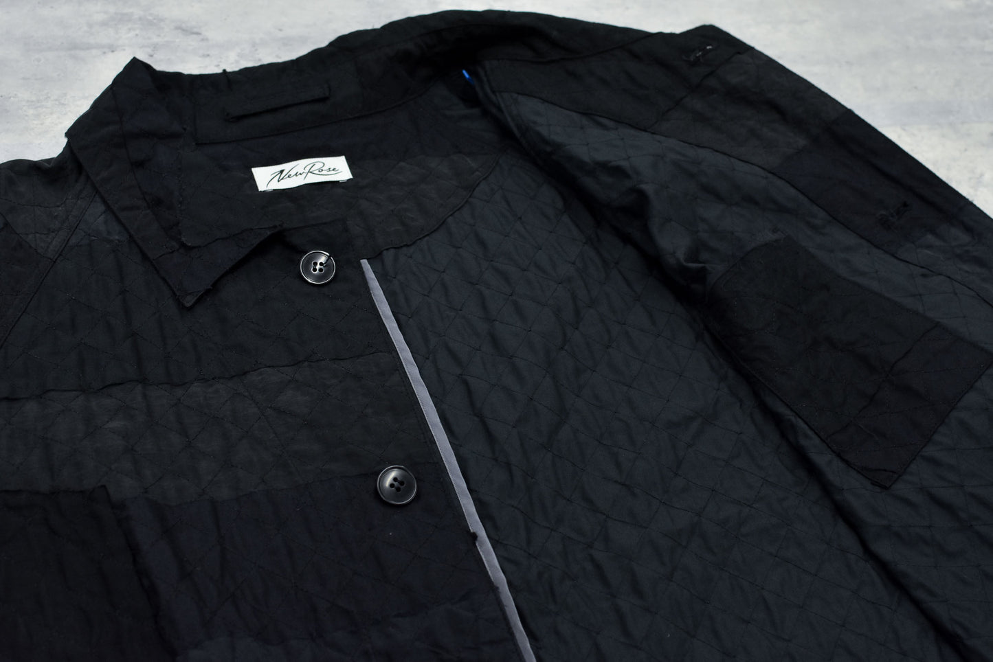 NewRose / Patchwork Quilt Raglan Sleeve Coat - BLACK