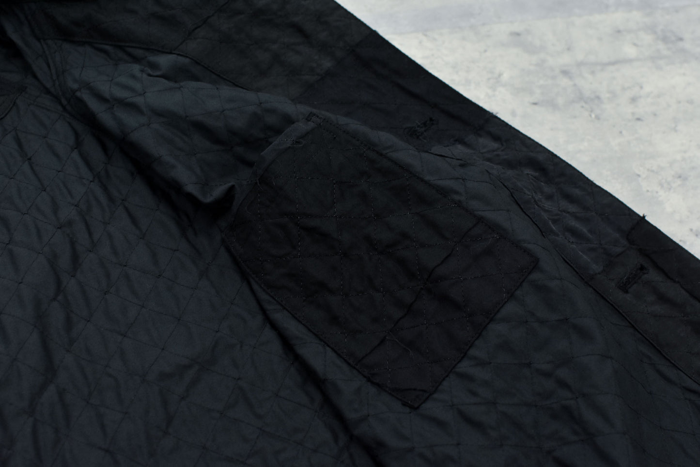 NewRose / Patchwork Quilt Raglan Sleeve Coat - BLACK