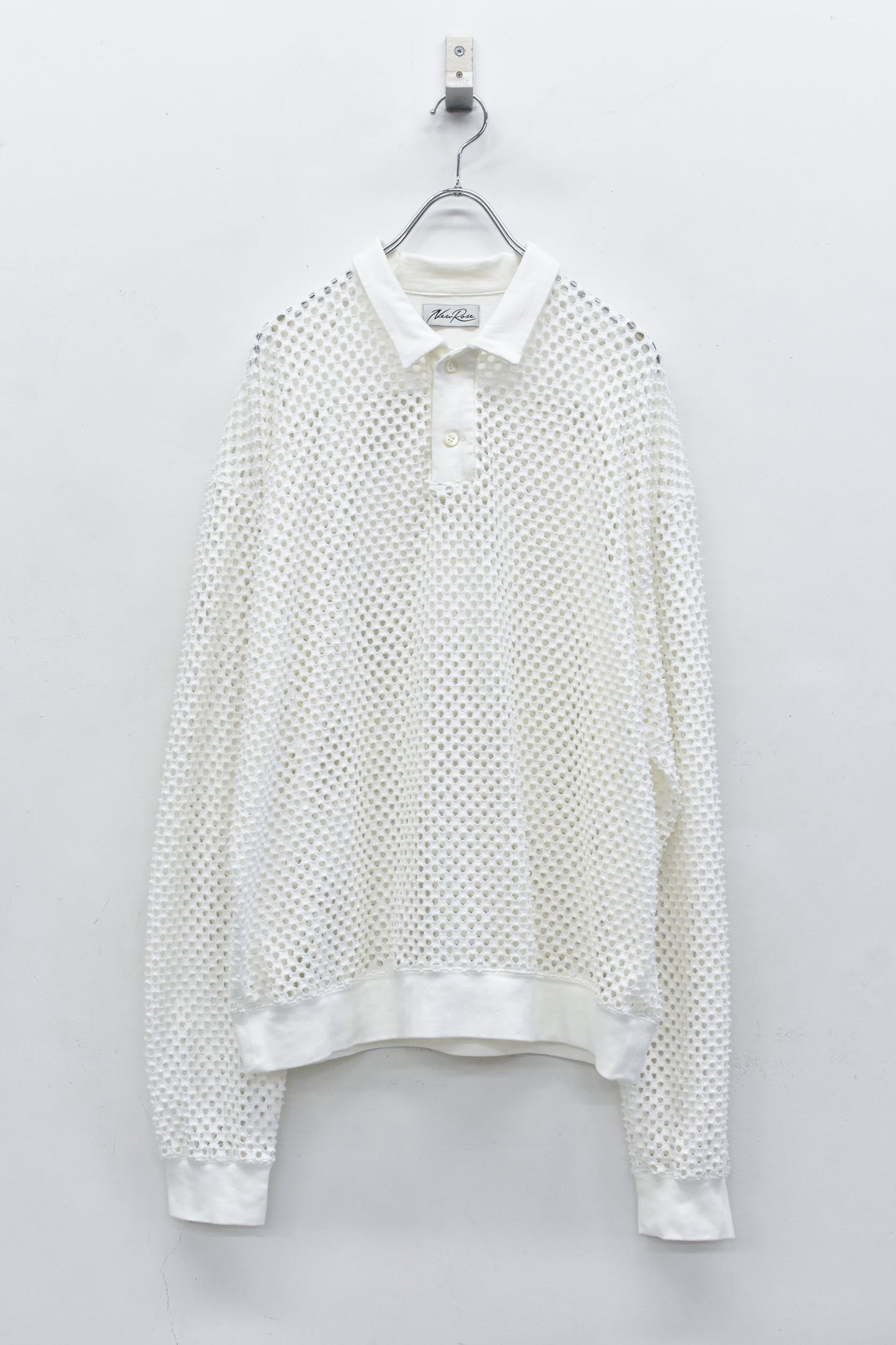 NewRose / Punched Fabric Long-sleeved Polo Shirt - WHITE