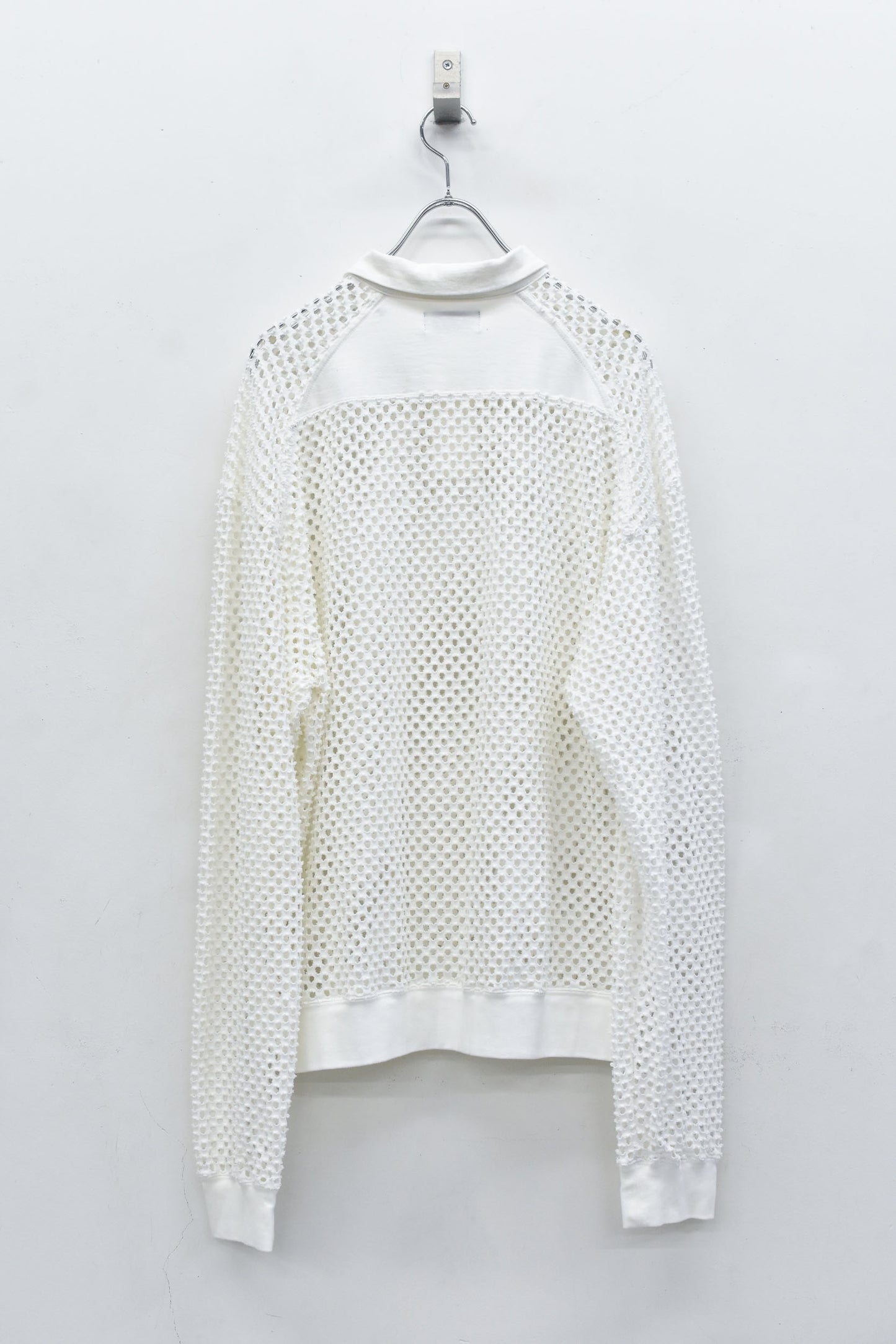 NewRose / Punched Fabric Long-sleeved Polo Shirt - WHITE