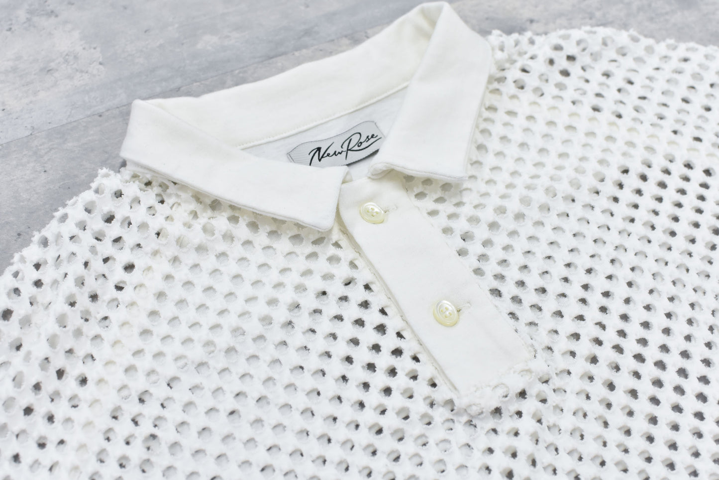 NewRose / Punched Fabric Long-sleeved Polo Shirt - WHITE