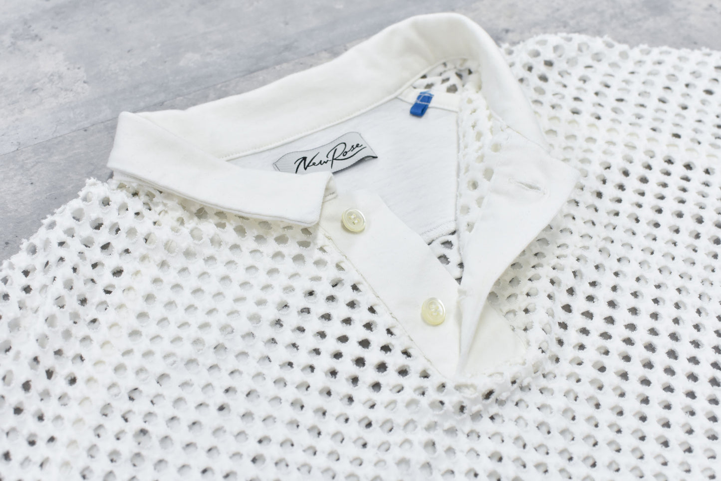 NewRose / Punched Fabric Long-sleeved Polo Shirt - WHITE