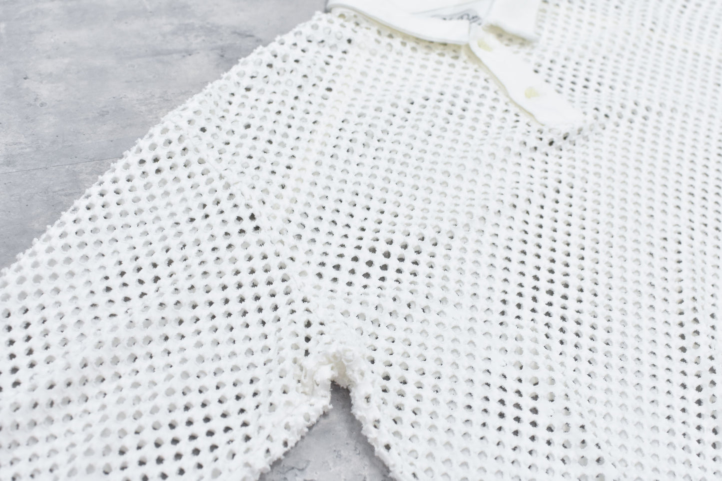 NewRose / Punched Fabric Long-sleeved Polo Shirt - WHITE