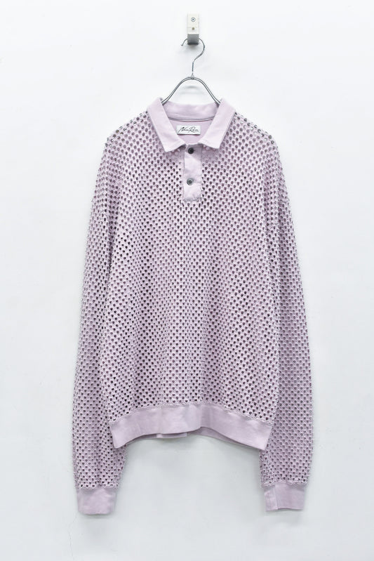 NewRose / Punched Fabric Long-sleeved Polo Shirt - ROSE PINK