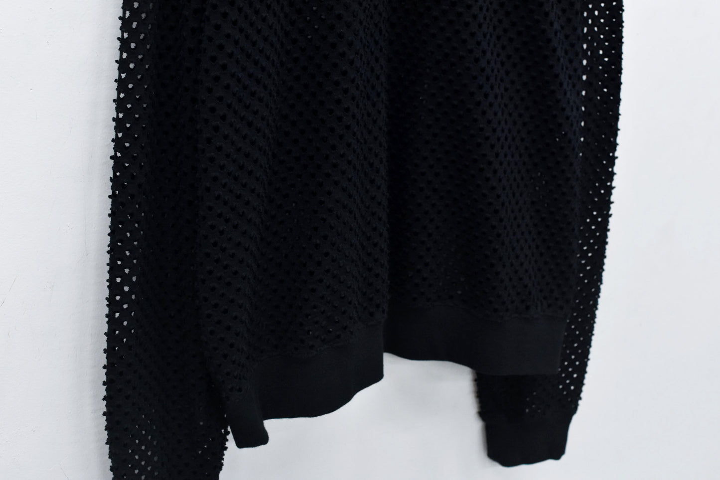 NewRose / Punched Fabric Long-sleeved Polo Shirt - BLACK