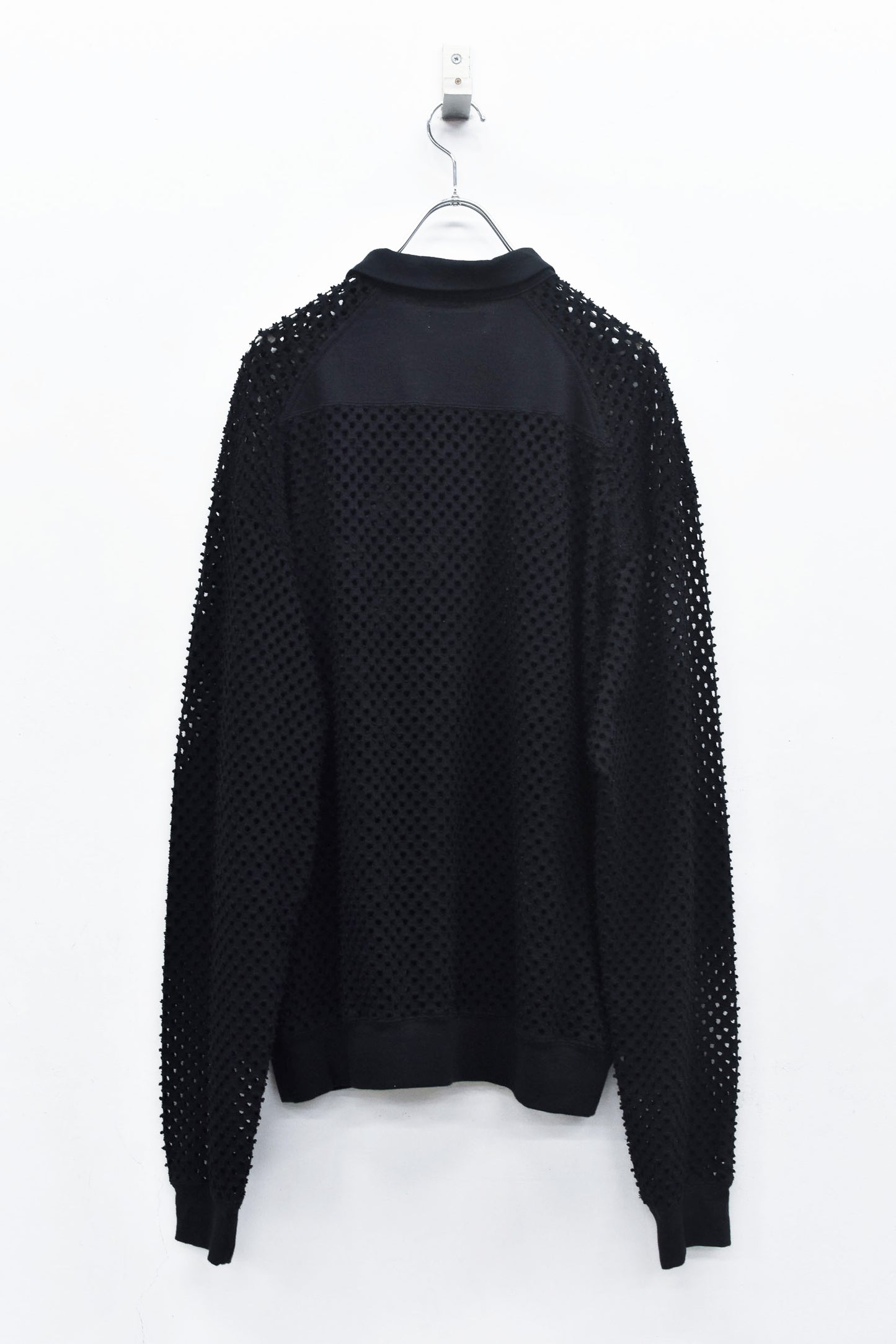 NewRose / Punched Fabric Long-sleeved Polo Shirt - BLACK